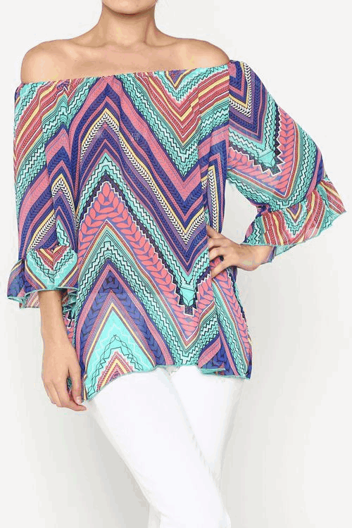 Chevron Bell Sleeve Blouse